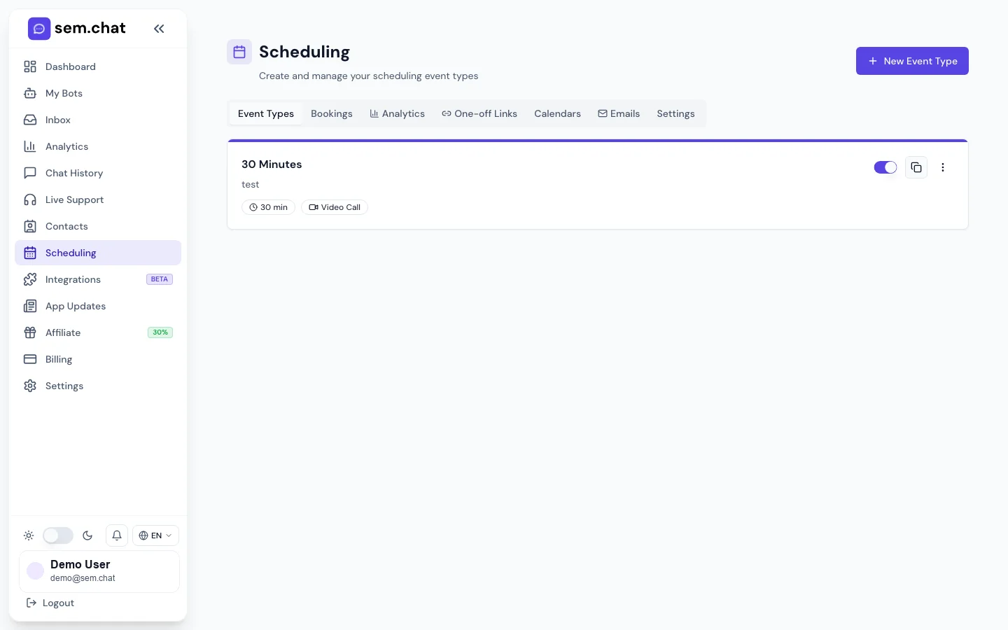 Echter CRM Software Pro Demo-Arbeitsbereich-Screenshot von Scheduling