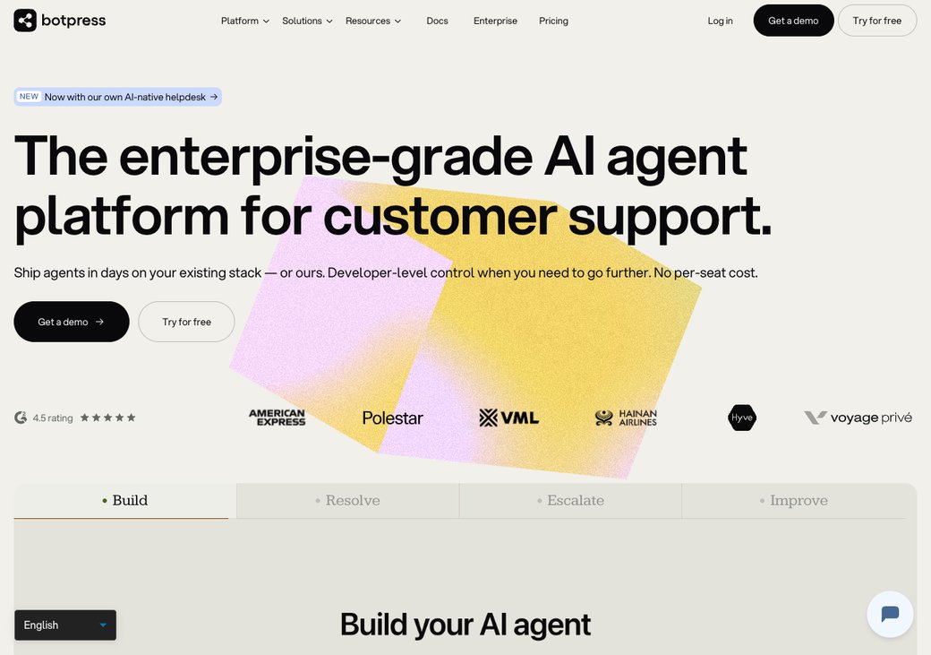 Botpress homepage, the developer platform for AI agents