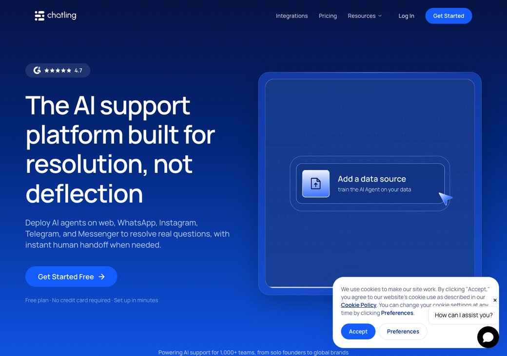 Chatling homepage showing a simple no-code AI chatbot builder