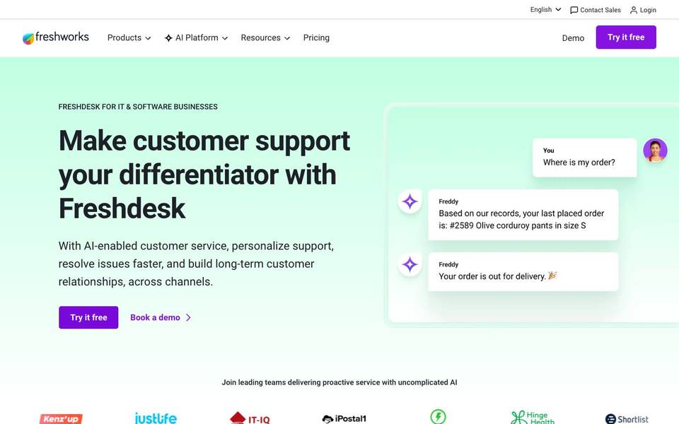 Freshdesk product page screenshot